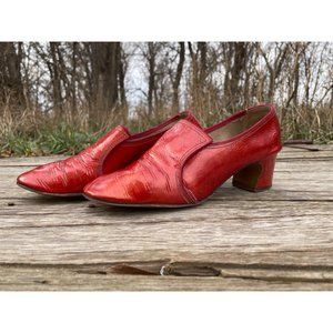 Vintage MOD 1960s Womens Shoes Orange/Red Patent Leather 7/7.5